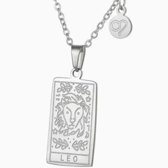 Leo Zodiac Pendant Necklace 18K Gold Electro-Plated Stainless Steel Silver - Picture 2 of 4